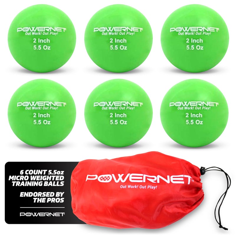 PowerNet Micro 2" Weighted Training Balls 6 Pack, Undersized Weighted Baseballs Golf Ball Size, Baseball Training Equipment to Enhance Hand-Eye Coordination & Improve Form (5.5 oz, Green) - Image 1